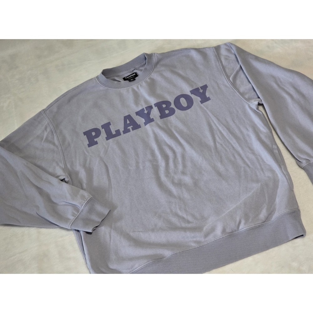Playboy by PacSun Womens XS Purple Spellout Pullover Oversized Crewneck Pockets